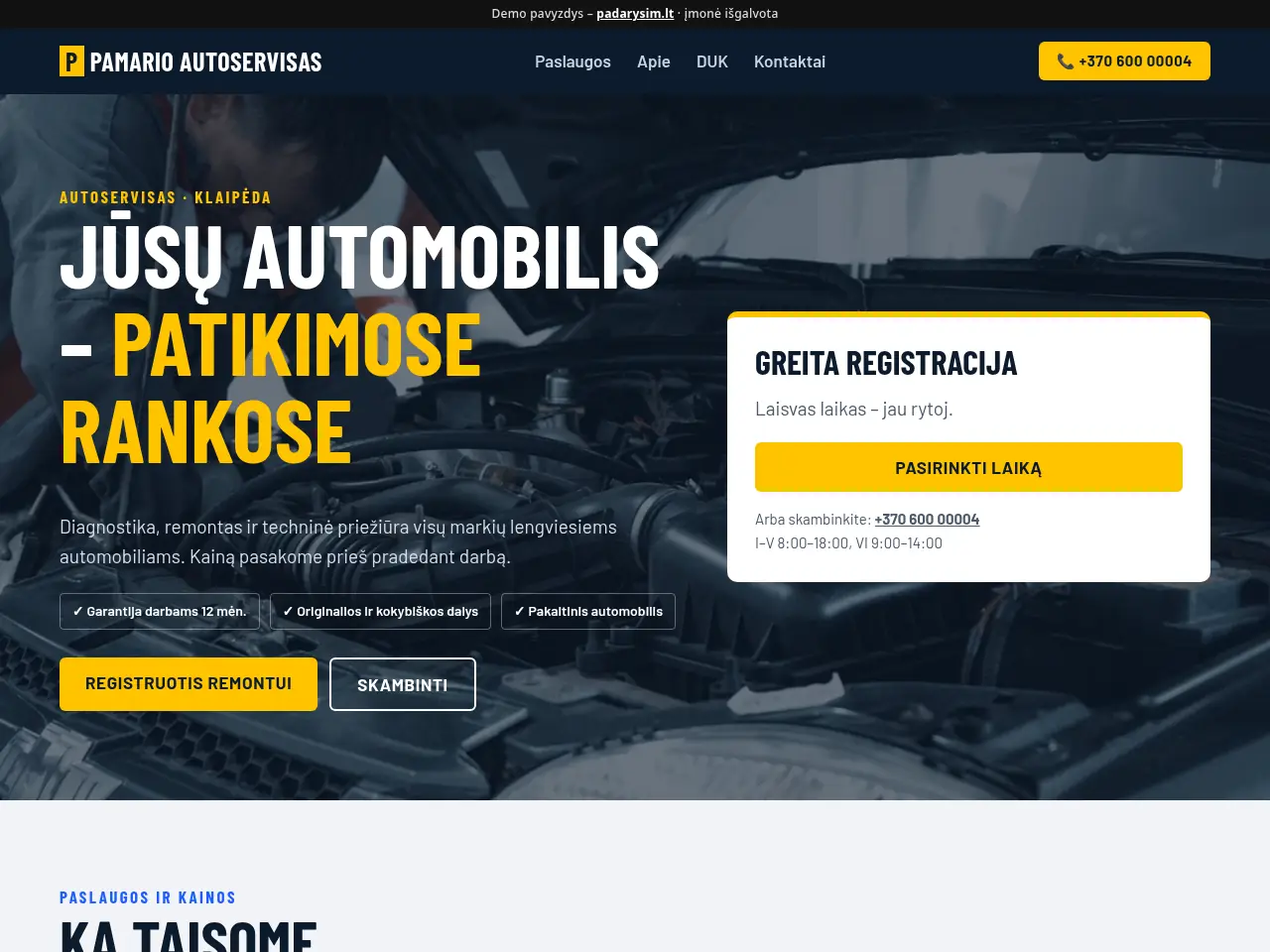 Demo svetainės pavyzdys: autoservisas