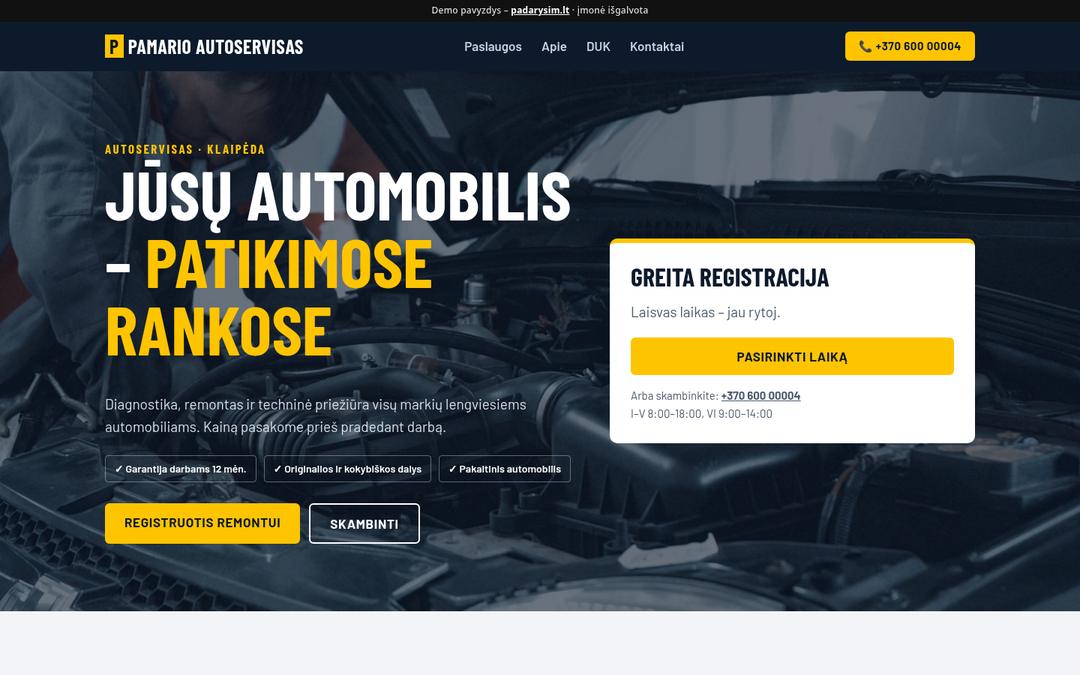 Pamario autoservisas – svetainės pavyzdys